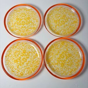 Arcoroc‎ France Yellow Speckled Pattern Orange Trim Dessert Snack Plate Set of 4